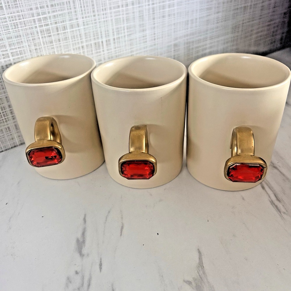 Lorna Maseko Mug Gemstone Gold Ring Rectangular Red Stone Beige Cup Bundle of 3